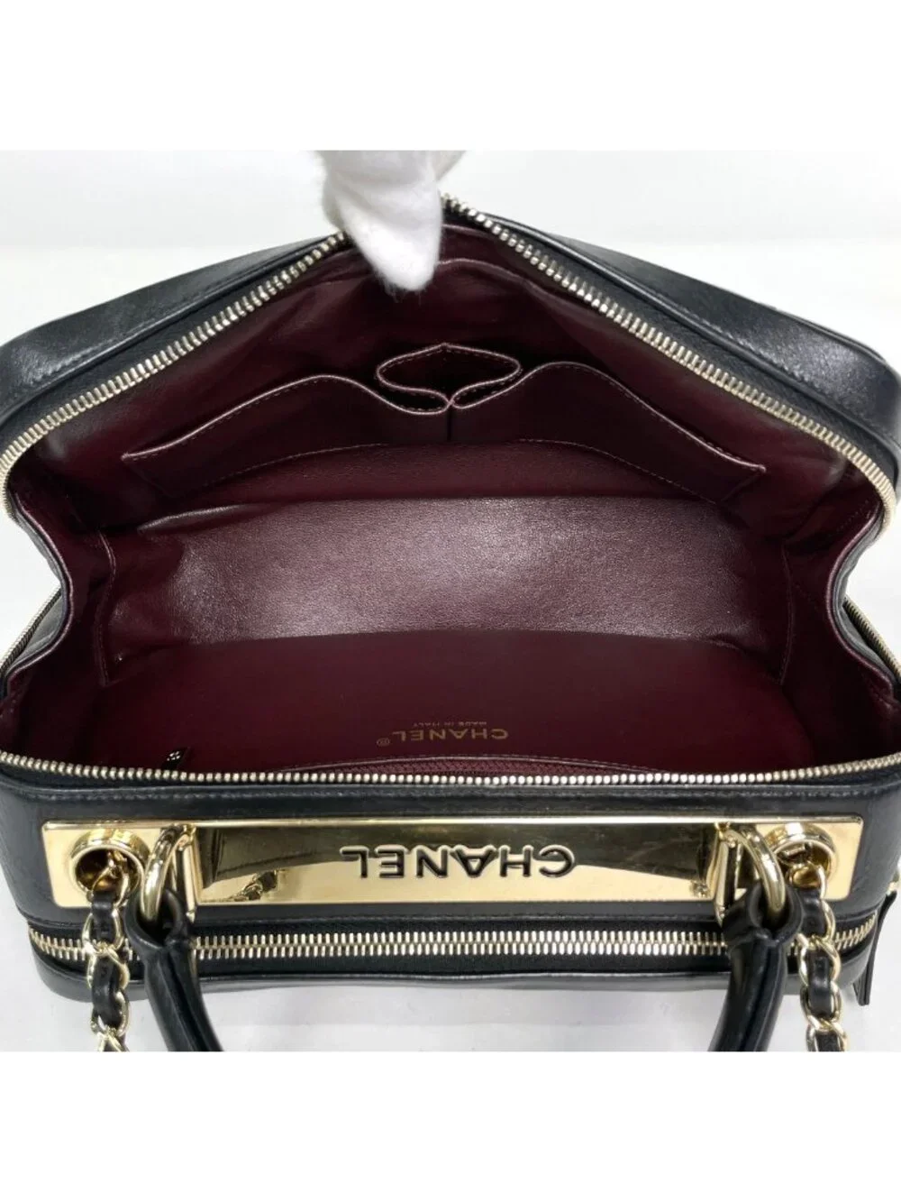 Chanel CC Logo Bowling Bag 2-Way Leather Black